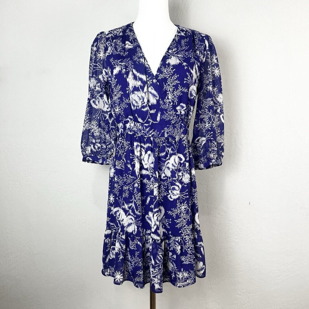 ba&sh Blue and White Floral Mini Dress